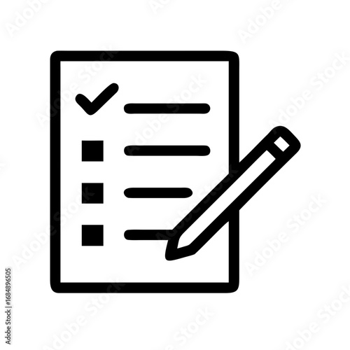 Illustration of a checklist with a checkmark and squares next to lines and a pencil on the right side