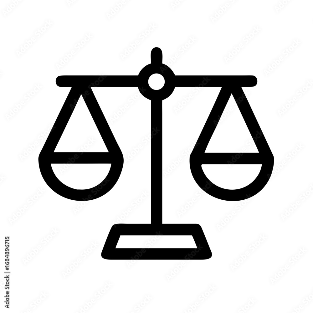 Illustration of a balance scale with two pans hanging from a central beam and a base for support
