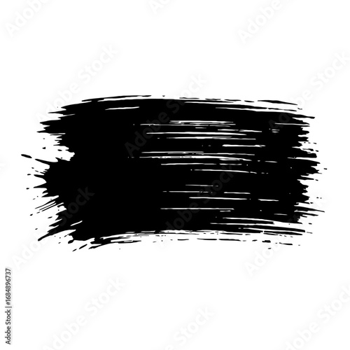 Bold Black Horizontal Paint Brush Stroke - Abstract Vector with Messy Texture for Design and Backgrounds