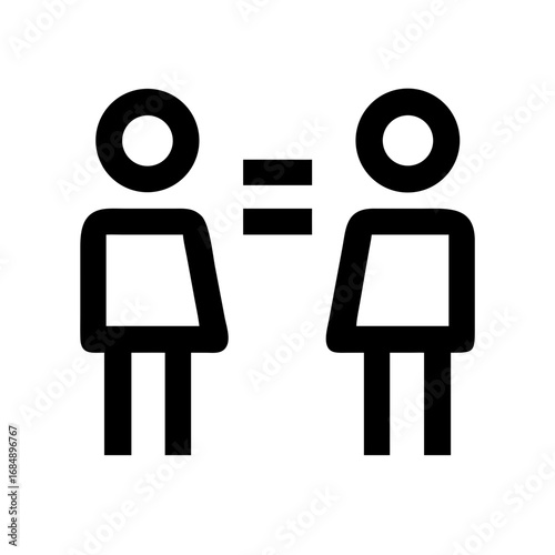 Two stick figures standing side by side with an equals sign between them in black and white color scheme