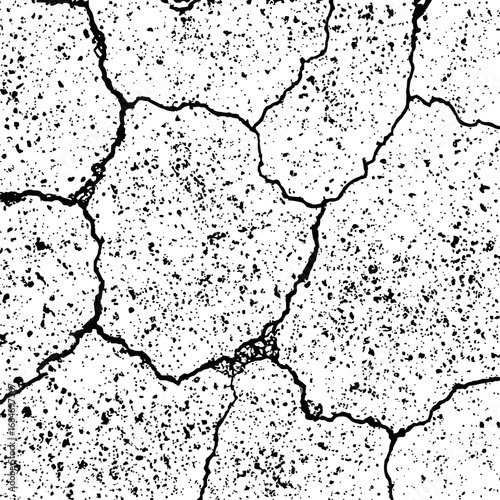 Seamless Black and White Cracked Ground Texture - Abstract Vector Overlay for Grunge and Aged Design