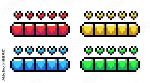 Retro Pixel Style Game Interface Health Bars Set