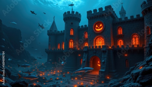A massive deep sea castle constructed from volcanic stone