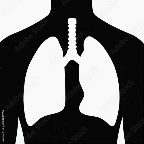 Solid black silhouette of lungs in high contrast negative space  