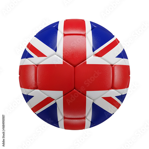 Football Soccer Ball with Union Jack Flag Design on a Black Background for Sports Theme