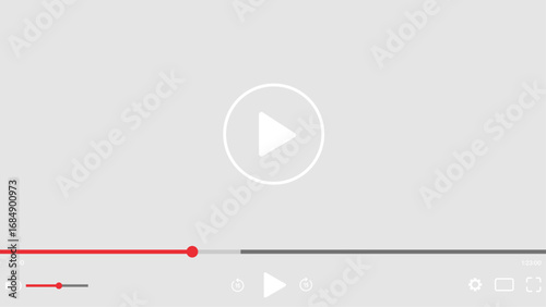 Modern video player PNG with play button, streaming frame, interactive UI controls for social media apps and website vector design on transparent