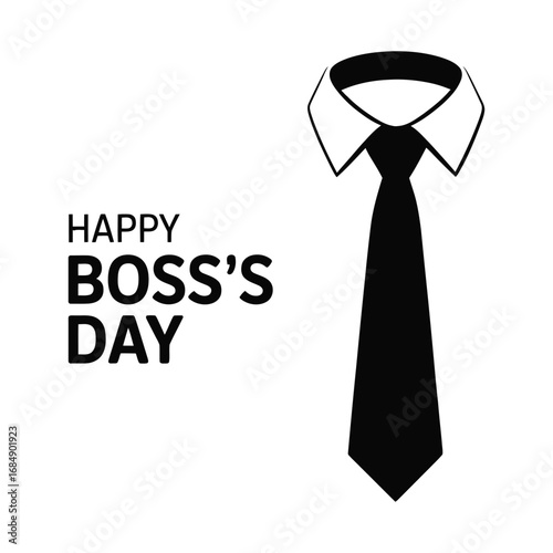 Boss’s Day minimalist design with black necktie, white shirt collar, and bold typography on clean background for workplace appreciation