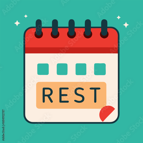 Calendar icon with rest day reminder. Flat vector illustration