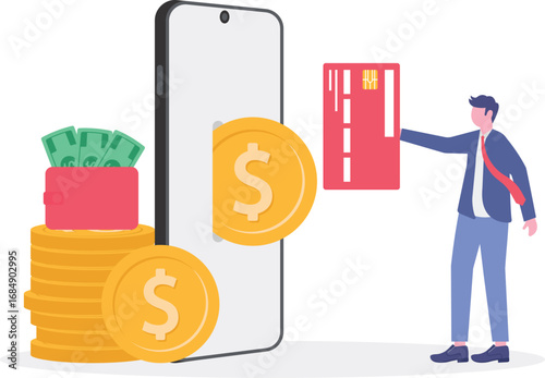 Smart wallet concept with character. Cryptocurrency withdraw, e-payment

