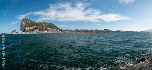 Gibraltar with its airport and part of the skyline as seen from La Linea de la Concepcion in Spain.