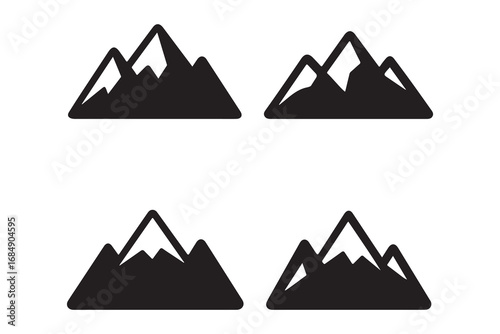 Collection of four mountain peak silhouettes in a graphic style silhouette