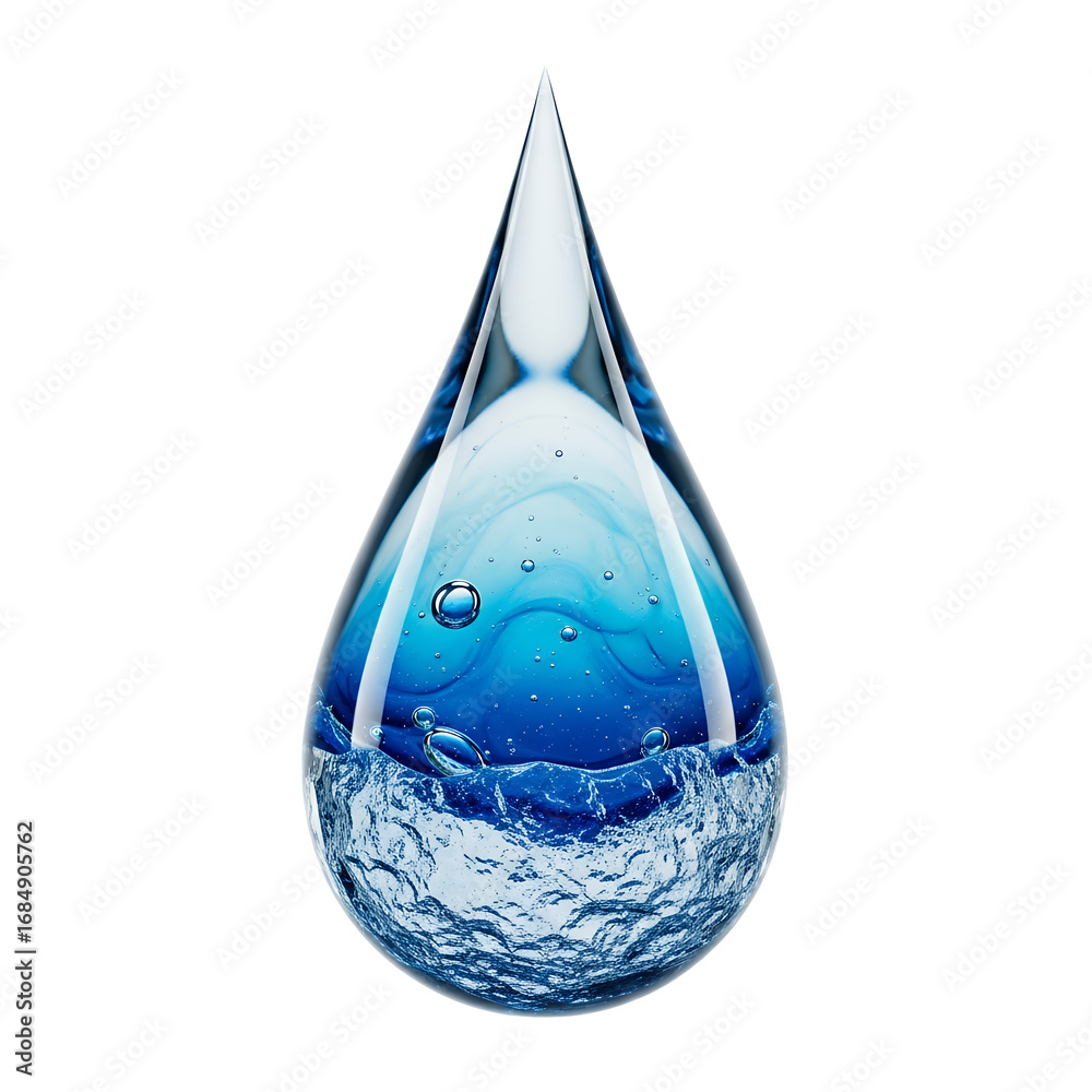 Obraz premium Refreshing Water Drop Close Up Image Clear Blue Liquid Droplet Isolated on Black Background