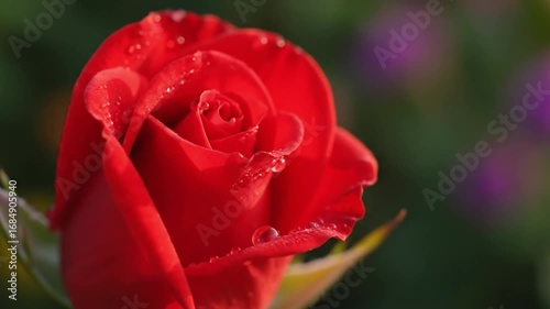 A single red rose with water droplets on it