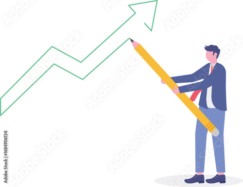 Businessman draws giant pencil to sketch growth plans concept strategic planning creativity and business development

