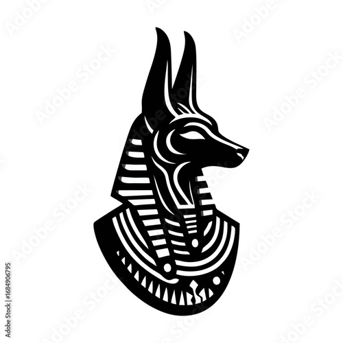 Black and White Stylized Anubis Head Icon - Ancient Egyptian God of the Afterlife Logo Design