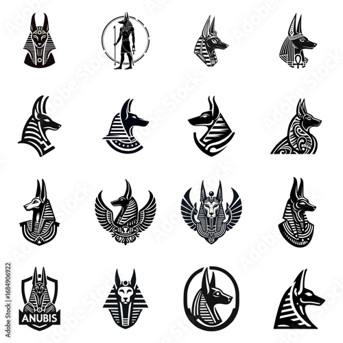 Ancient Egyptian Anubis God Vector Icons Set Collection