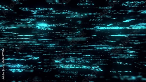Future digital cyberspace with moving particles. Sorting and analysis digital data. Technology matrix algorithm. Security storage data. 3d rendering.