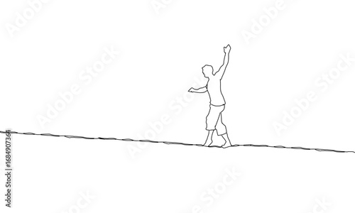 Balancing Act on a Tightrope – Minimalist Line Drawing of Focus and Precision