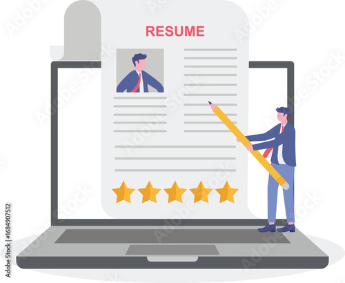 HR manager drawing star on resume concept recognizing top candidates marking excellence exceptional qualifications
