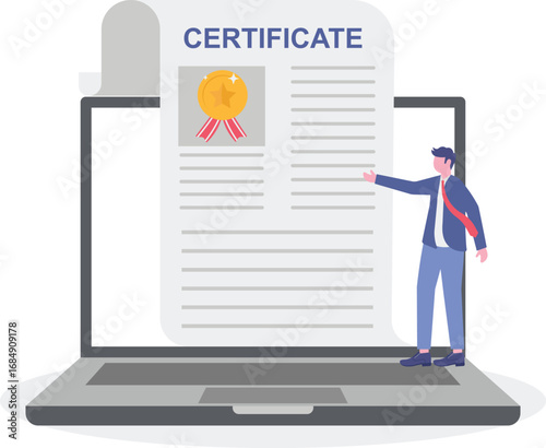 Candidate presenting certificate to recruiter certifying excellence recognizing top talent official recognition achievements

