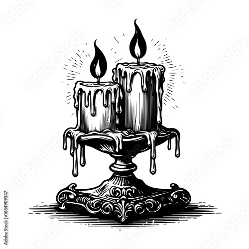 Burning candles on ornate candleholder create a warm, inviting ambiance for any occasion