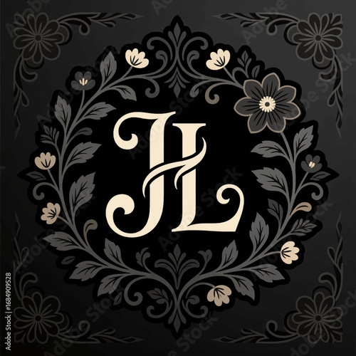 Elegant Monogram with Floral Frame in Classic Style