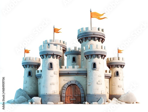 Cartoon castle with towers and flags