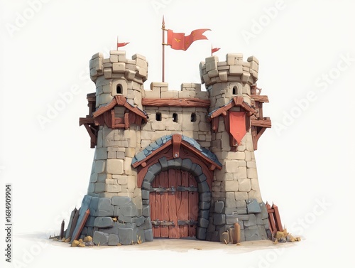Medieval stone castle, front view
