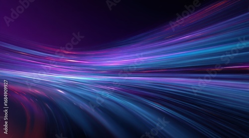 Vibrant photo of abstract background with neon light trails moving rapidly in space, featuring blue and purple colors, with a speed motion blur effect. an abstract, futuristic.