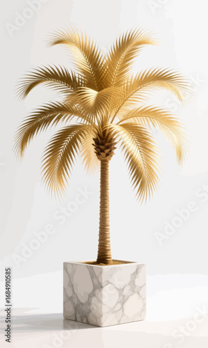 Golden Palm in Marble Pot, Elegant Indoor Decor