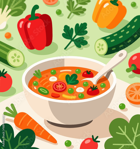 Healthy Vegetable Soup Illustration with Fresh Ingredients