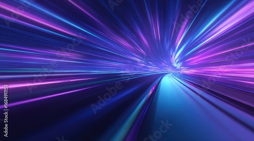 Fototapeta Naklejka Na Ścianę i Meble -  Vibrant photo of abstract background with neon light trails moving rapidly in space, creating a speed motion blur effect. digital illustration of a futuristic tunnel or.