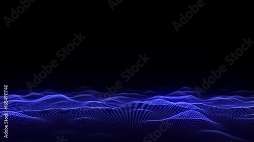 Futuristic technology wave. Digital cyberspace. Abstract wave with moving particles on a blue background. Big data analytics. 3d rendering.