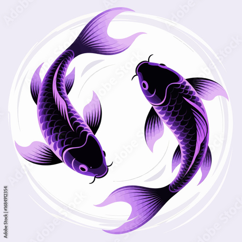 Purple Koi Fish Swimming in Harmonious Circle