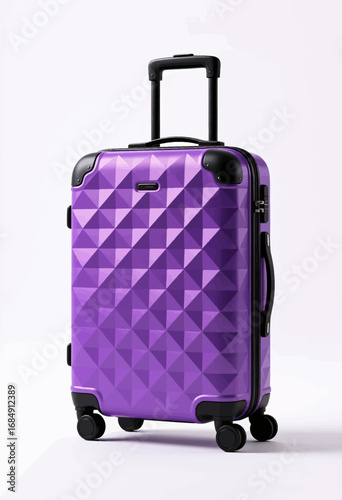 Purple Geometric Suitcase on Wheels with Black Trim