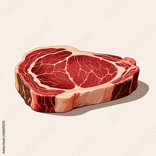 Raw Beef Steak Illustration with Marbling and Fat, Ready for Grilling