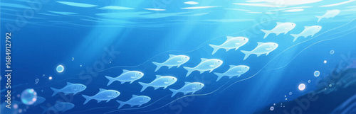 School of Fish Swimming in Blue Ocean
