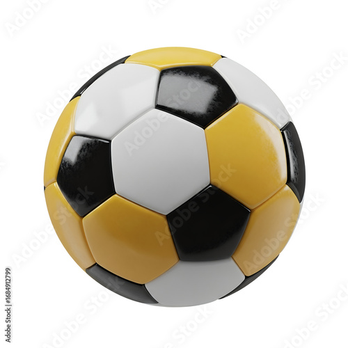 Yellow Black White Soccer Ball Isolated on Black Background Sport Equipment Football Game Training