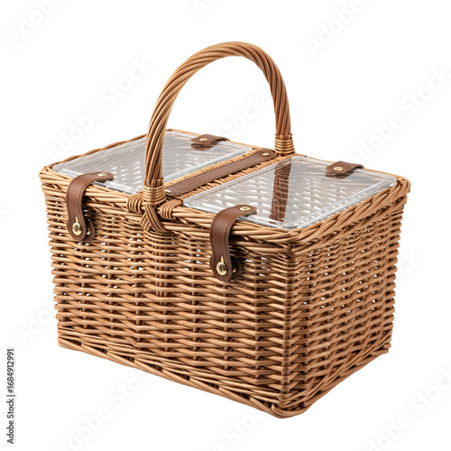 Wicker Picnic Basket with Lid and Leather Straps  Perfect for Outdoor Gatherings and Summer Fun