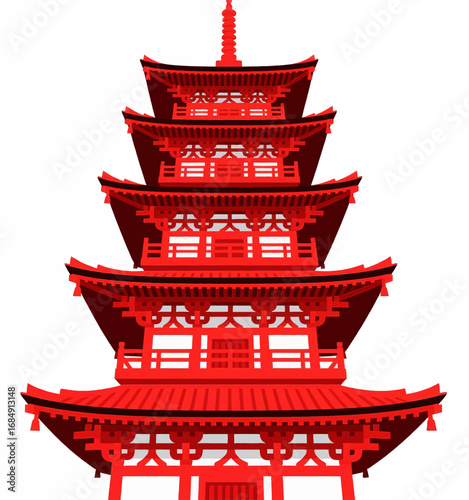 Traditional Japanese Pagoda in Red with Intricate Designs