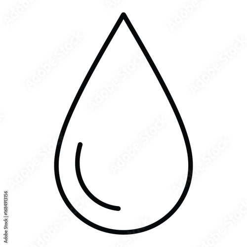 Black outline of a single water droplet liquid fluid