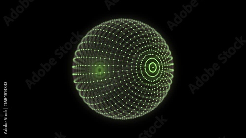 Futuristic green sphere of particles and lines. Network connection big data. Abstract technology background. 3d rendering.