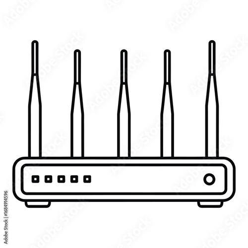 Black line art wireless router with five antennas white drawing