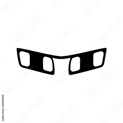 Silhouette of stylized black eyeglasses or mask with rectangular lens shape