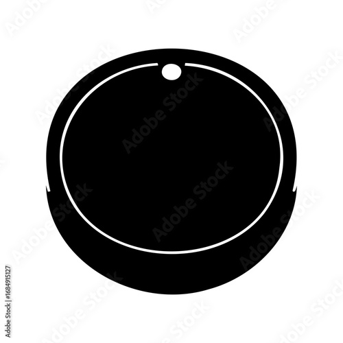 Simplified black and white illustration of a smart home robot vacuum cleaner