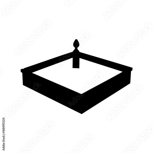 Monochrome image of a square flower box or possibly a grave marker