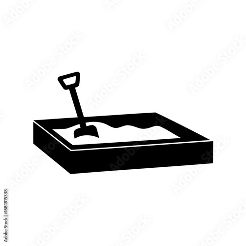 Illustration of a sandbox filled with sand and a shovel inside it