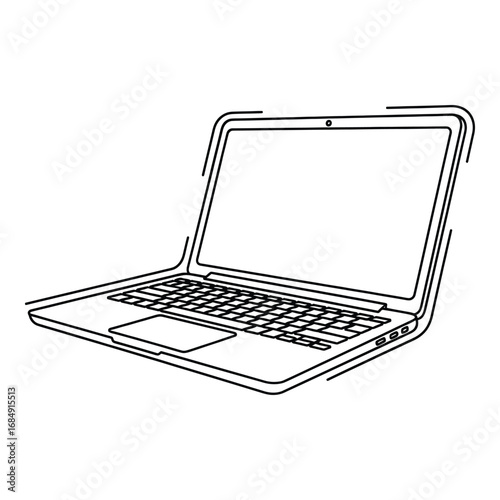 Open laptop computer outline blank screen keyboard device technology