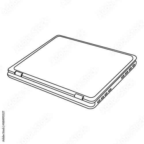 Sleek closed laptop outline with thin black strokes computer technology