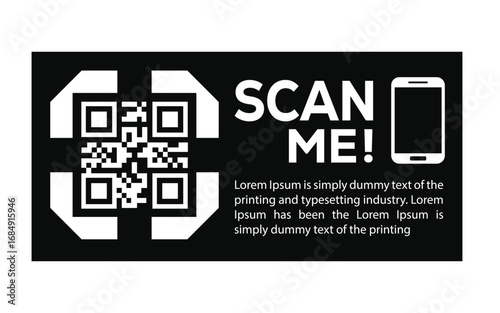QR code scan icon set. Scan me frame. QR code scan for smartphone. QR code for mobile app, payment and identification. Vector illustration.